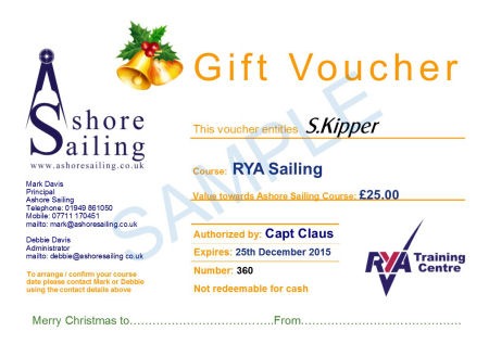 Ashore Sailing Christmas Gift Voucher